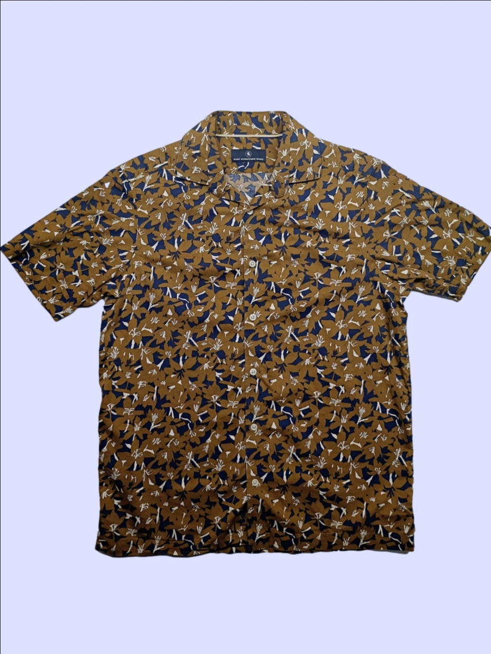 Hart Schaffner Marx Tan Floral Short-Sleeve Button-Down Shirt Small - Picture 1 of 8